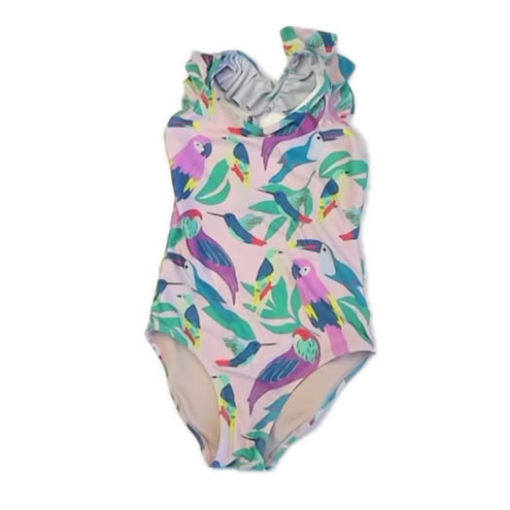 Tea Collection Girls Pink Birds 1-piece Swimsuit size: 8 Years